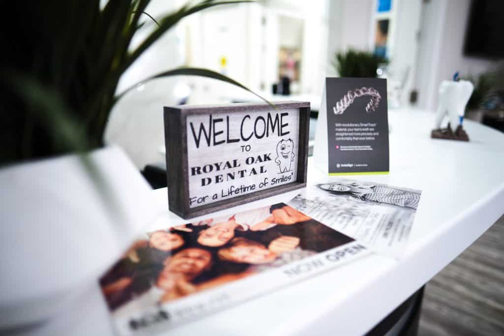 Reception area at Royal Oak Dental clinic in Oakville, Ontario